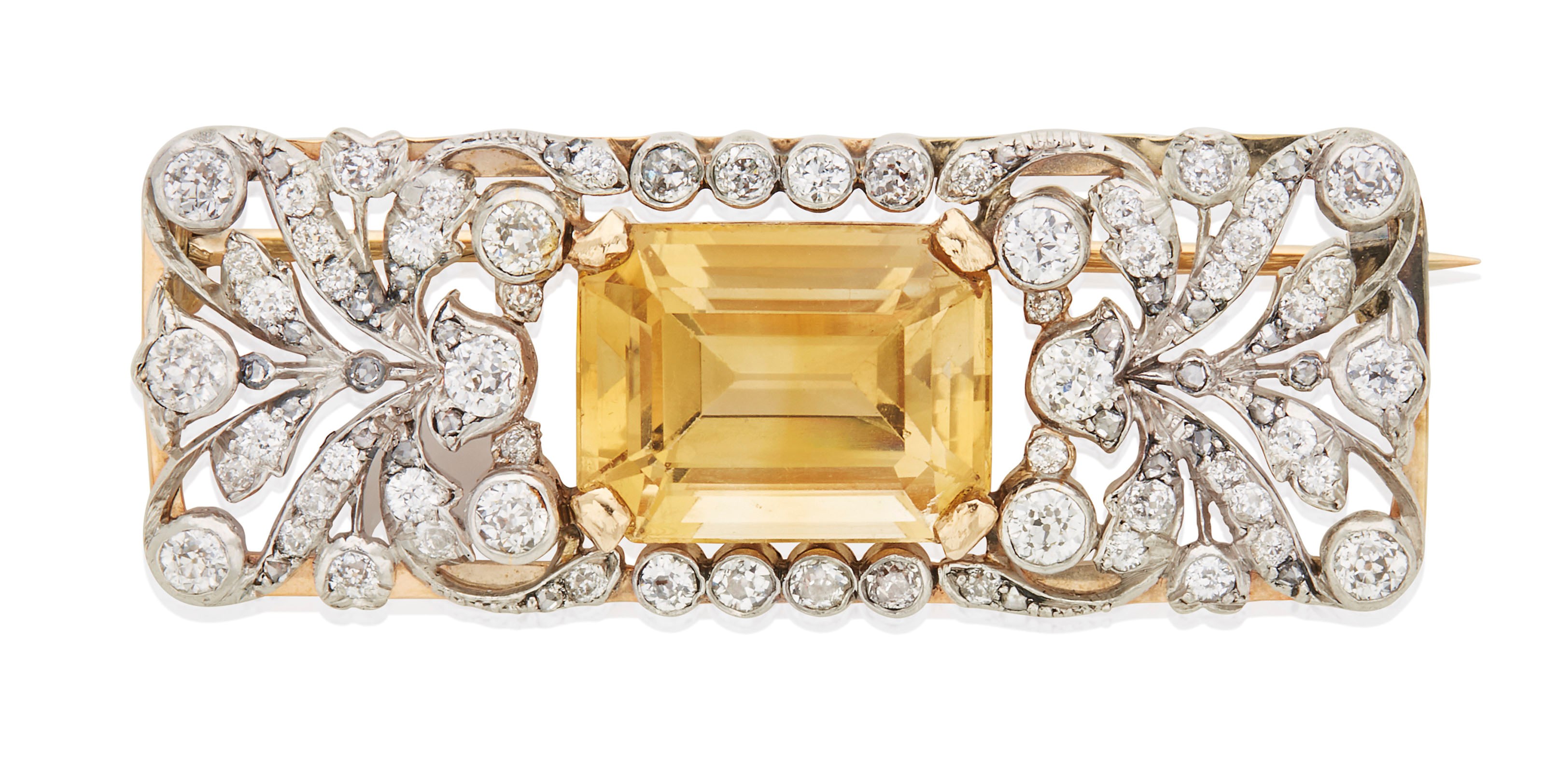 BROCHE CITRINE ET DIAMANTS
