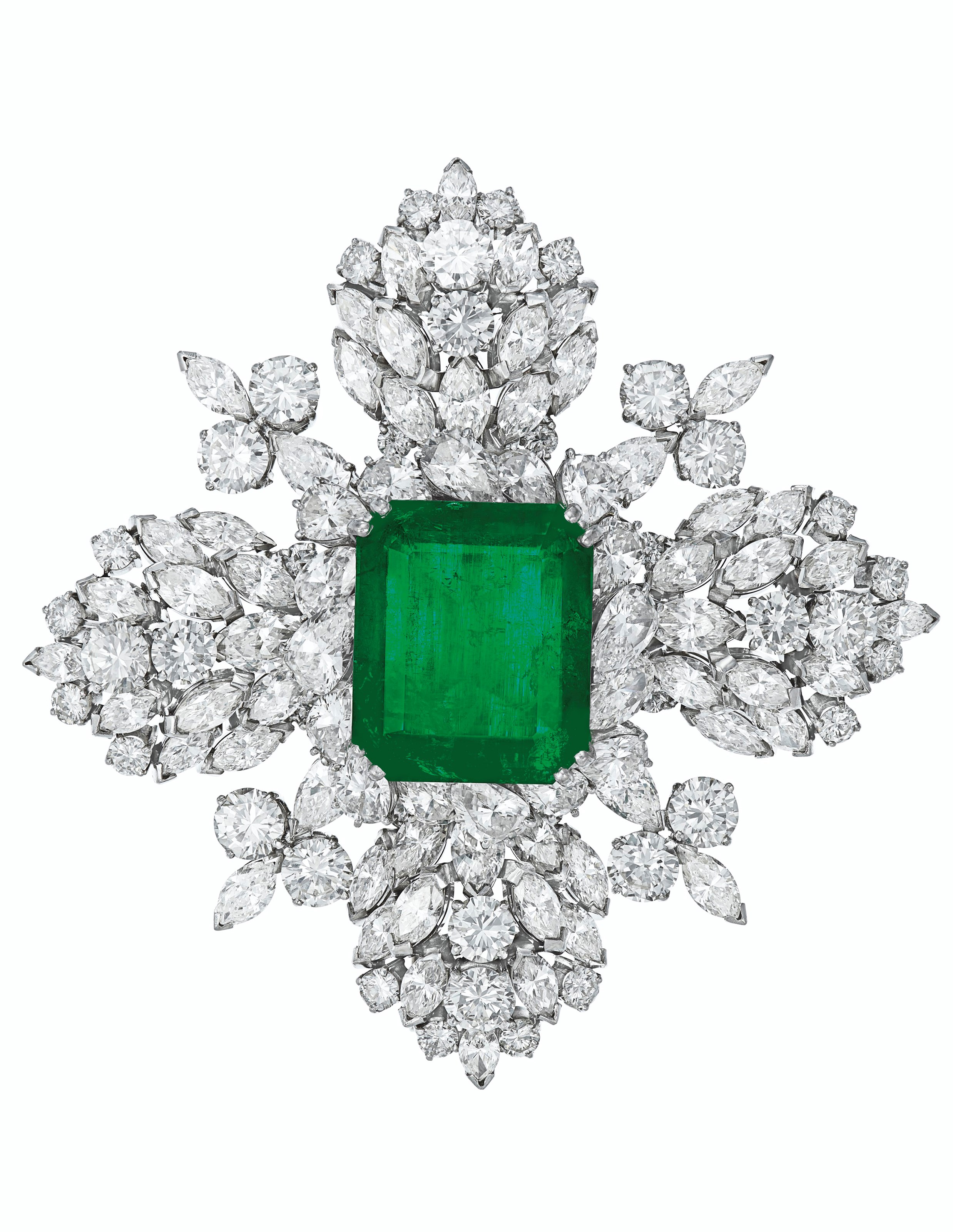 EMERALD AND DIAMOND BROOCH
