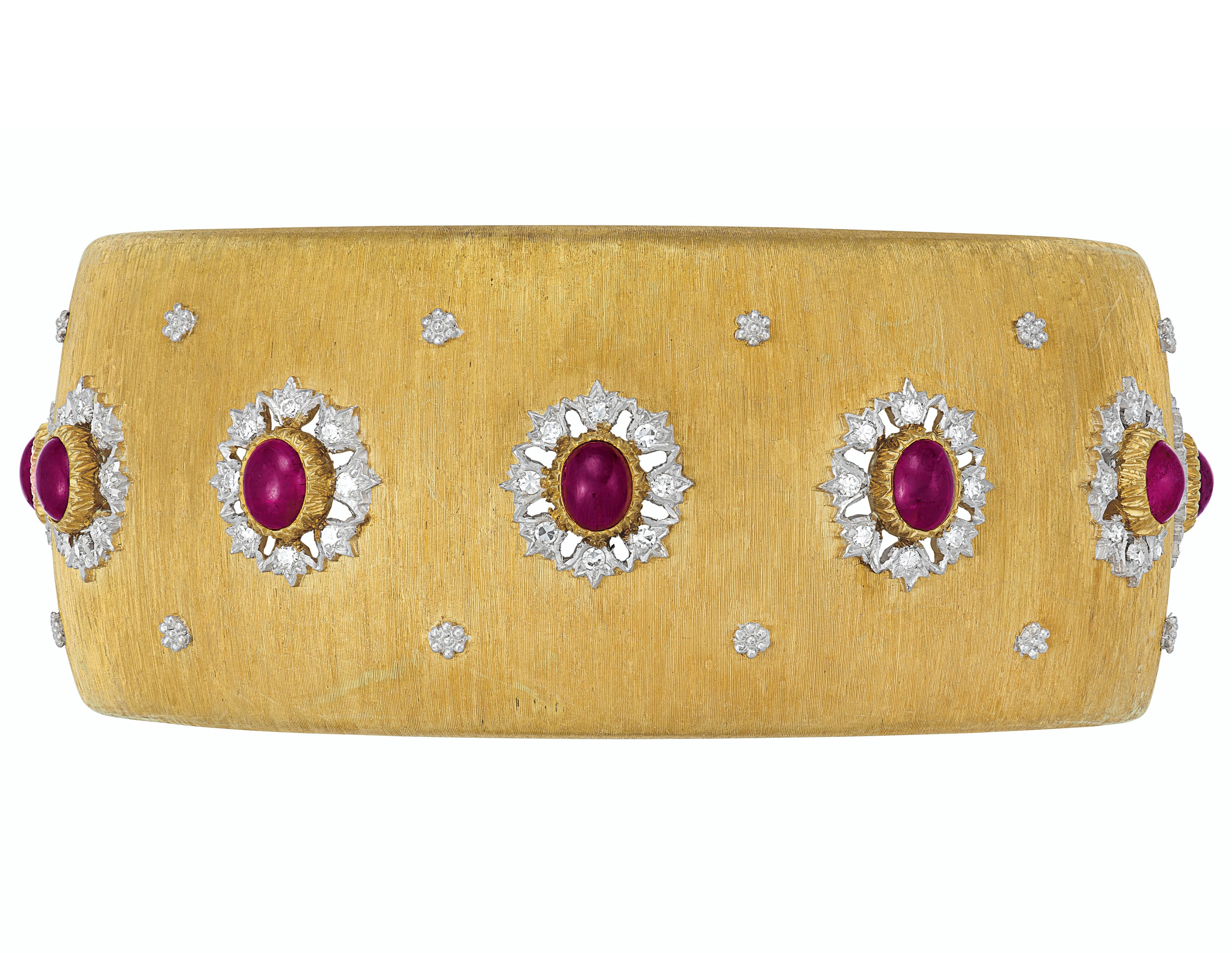 RUBY, DIAMOND AND BI-COLORED GOLD CUFF BRACELET, BUCCELLATI