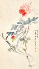 張大千 花卉 設色綾本 一九五二年作題識：壬辰三月蜀人，張大千寫於貝宜諾斯愛麗斯鈐印：張爰私印、大千居士