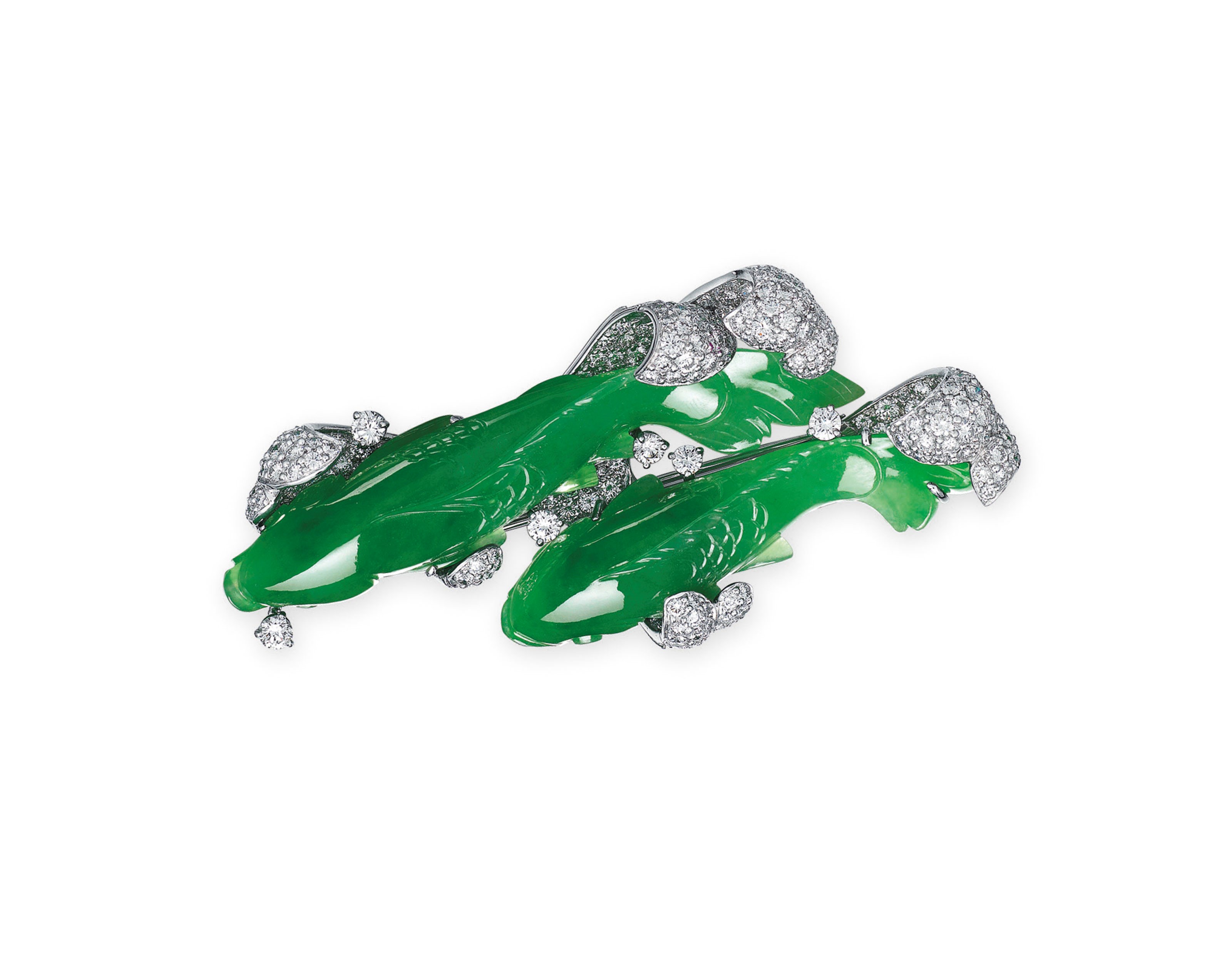JADEITE AND DIAMOND BROOCH