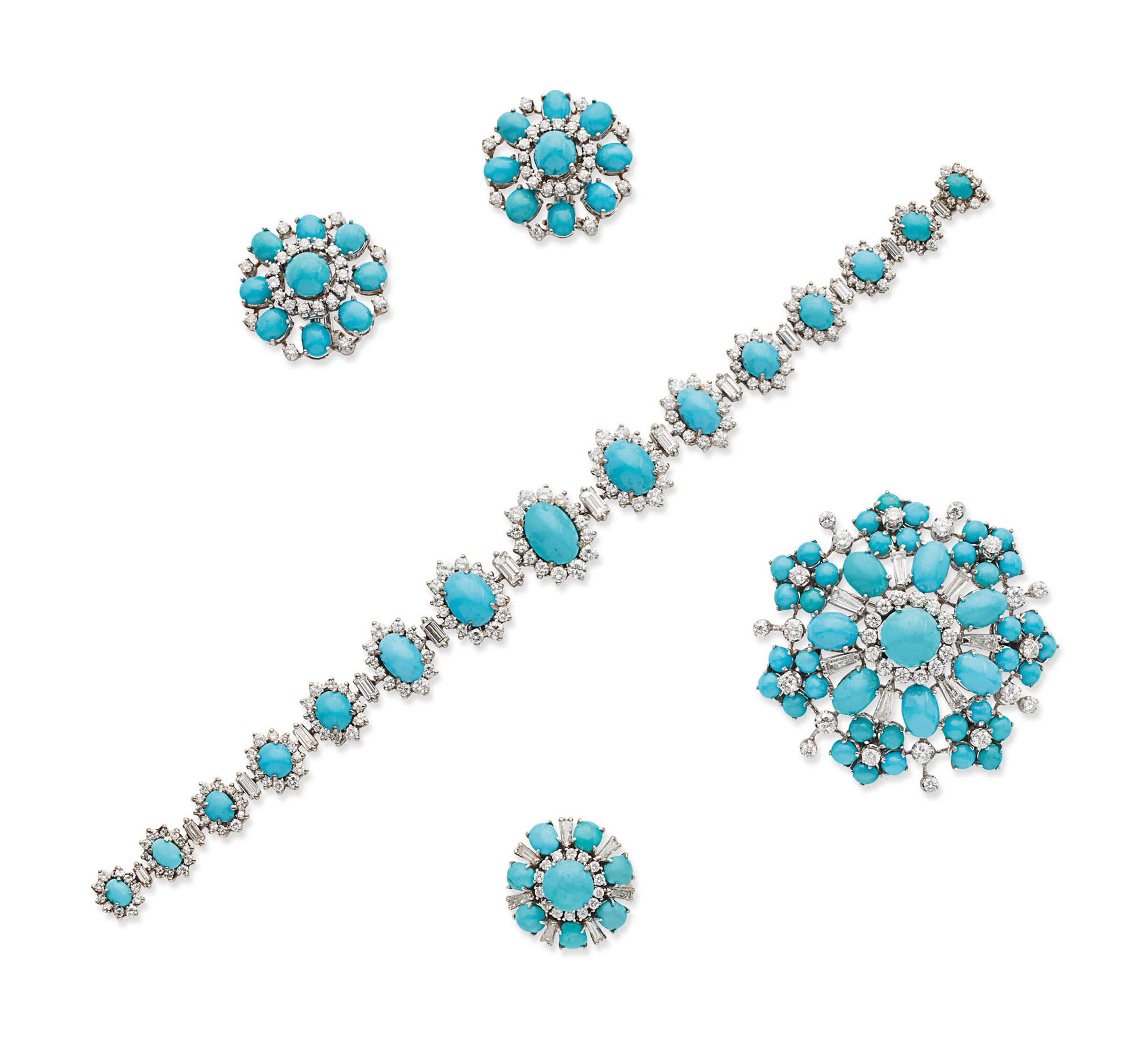 DEMI-PARURE TURQUOISE ET DIAMANTS