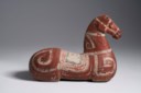 A PAINTED DARK GREY POTTERY TORSO OF A HORSE