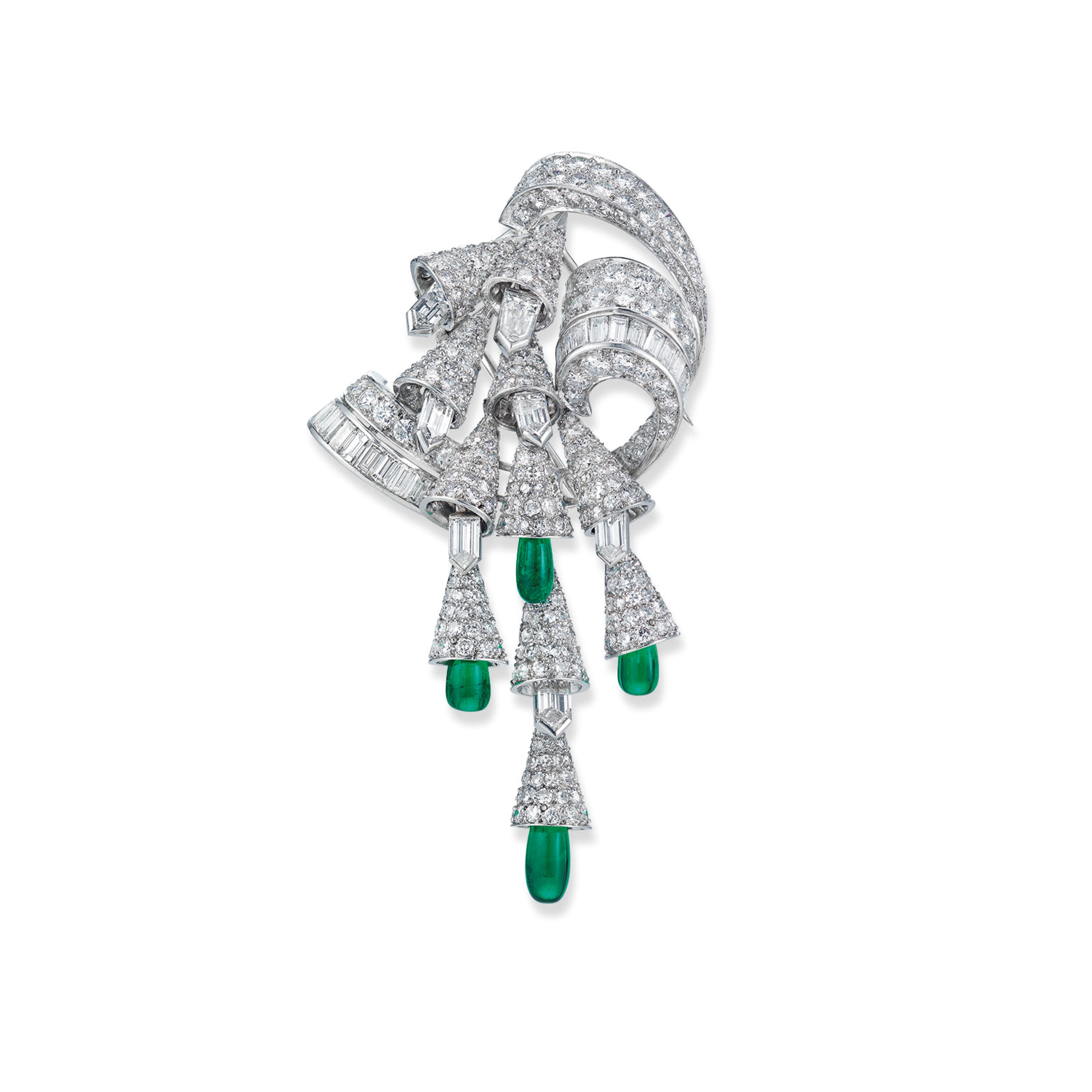 EMERALD AND DIAMOND BROOCH