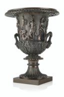 A PAIR OF FRENCH PATINATED BRONZE BORGHESE VASES