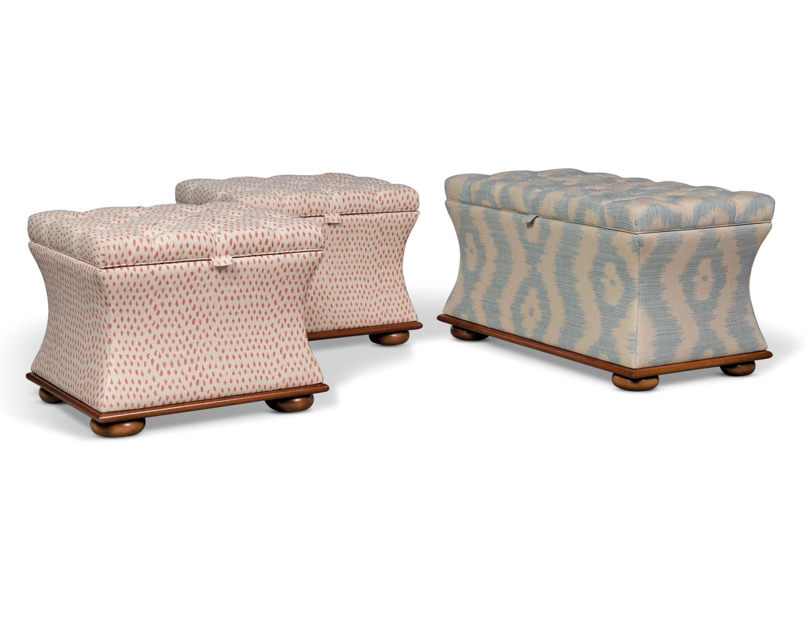 THREE BUTTONED-COTTON OTTOMANS