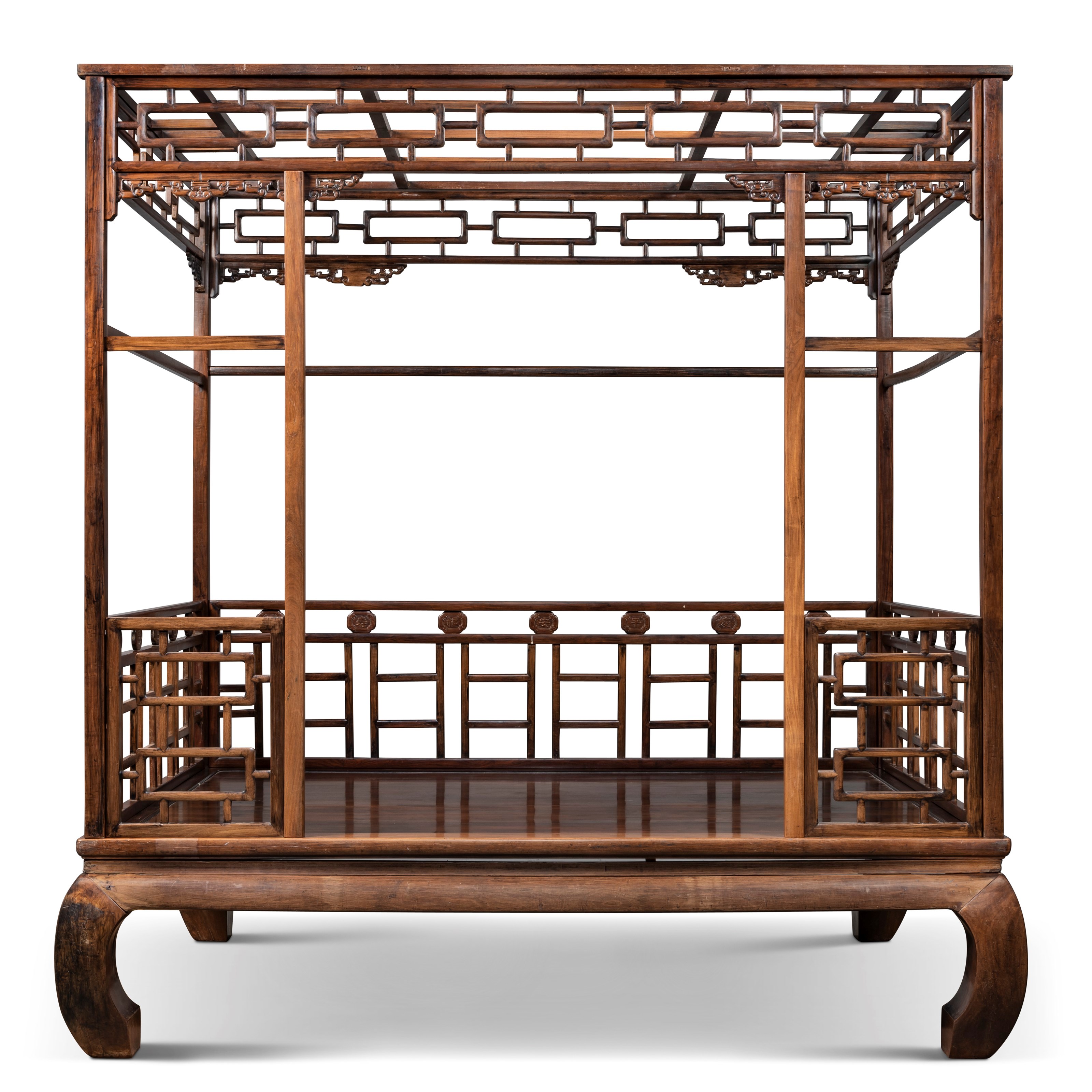 A CHINESE HONGMU RECTANGULAR CANOPY-BED