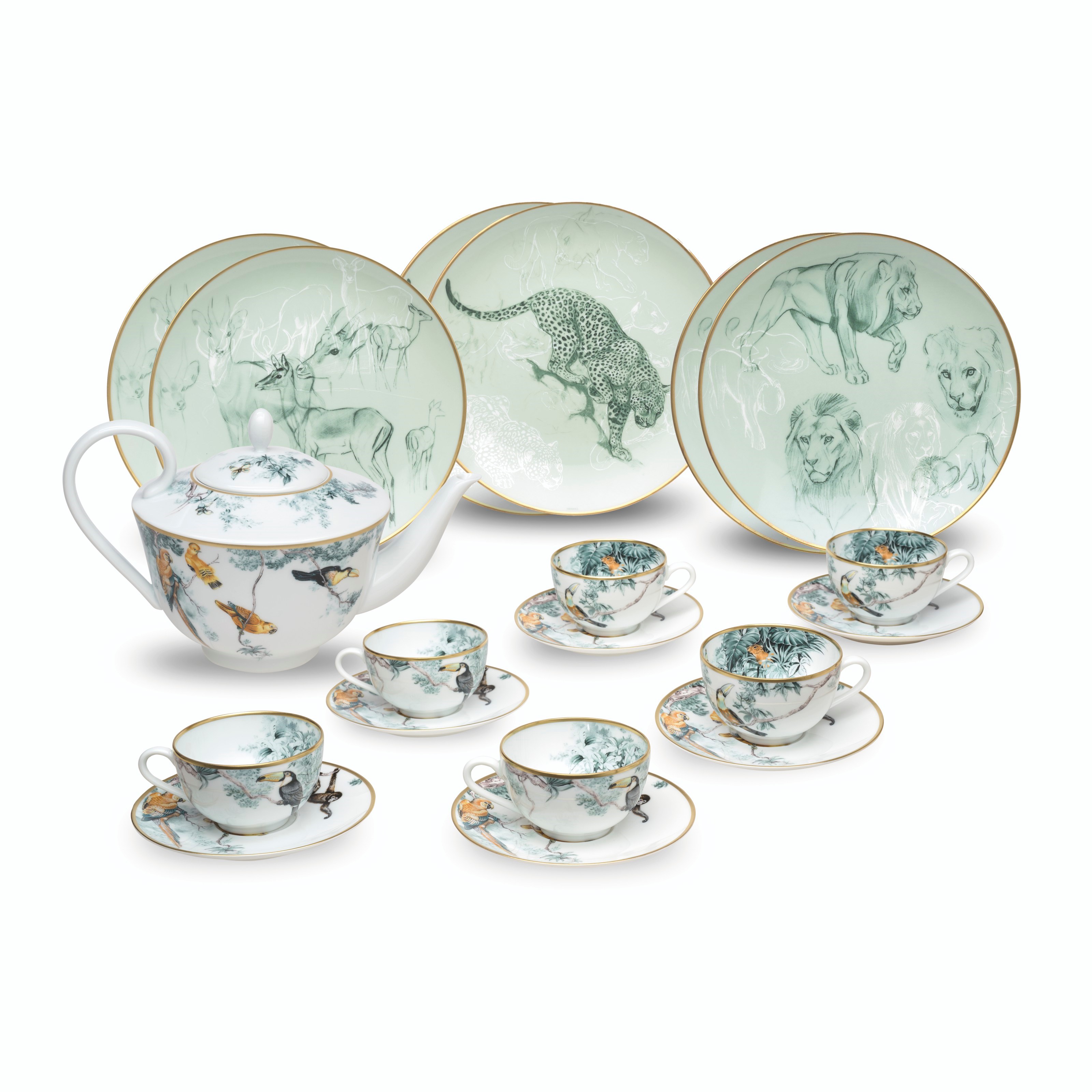 一组十三件: CARNETS D'EQUATEUR茶壶, 茶杯及餐盘组