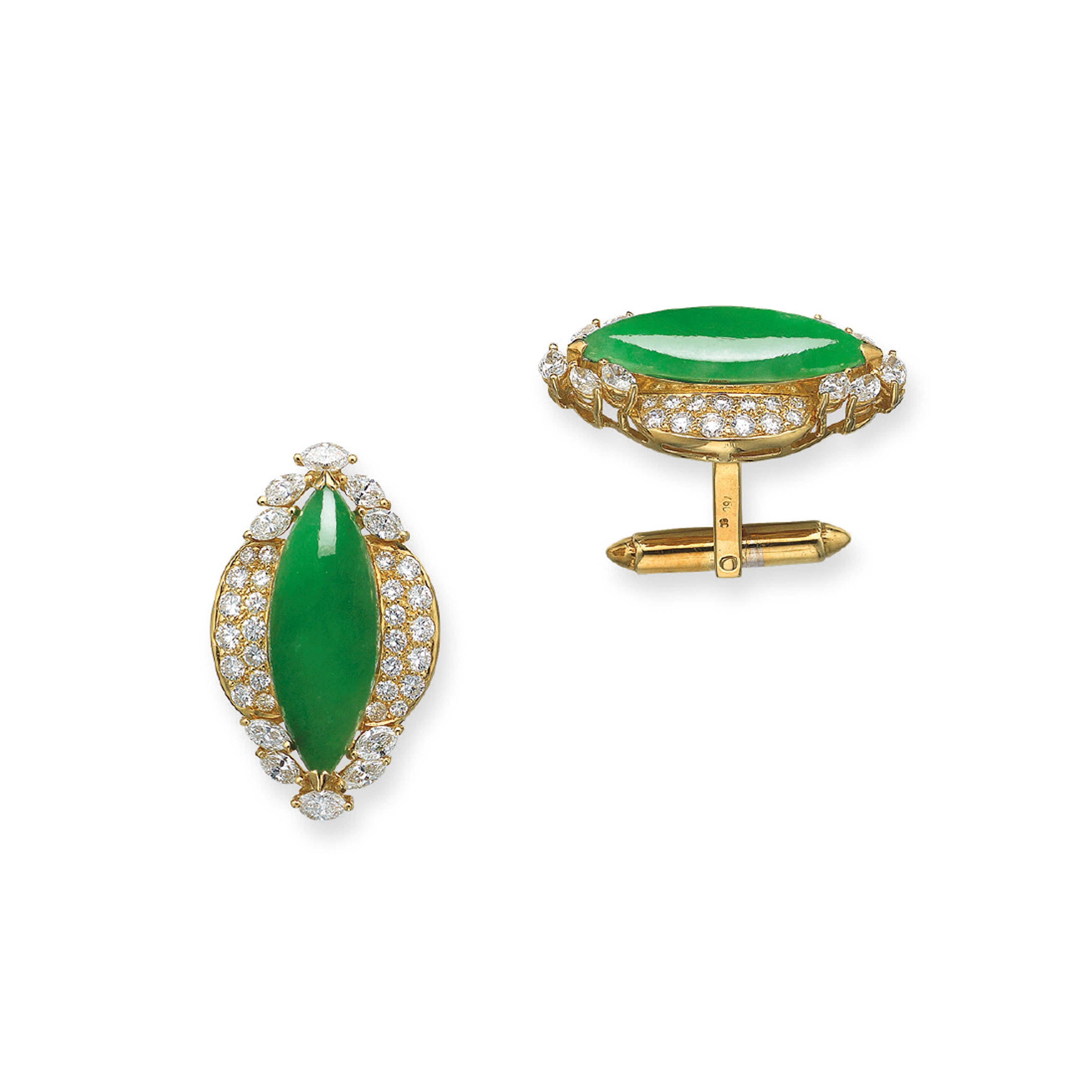JADEITE AND DIAMOND CUFFLINKS