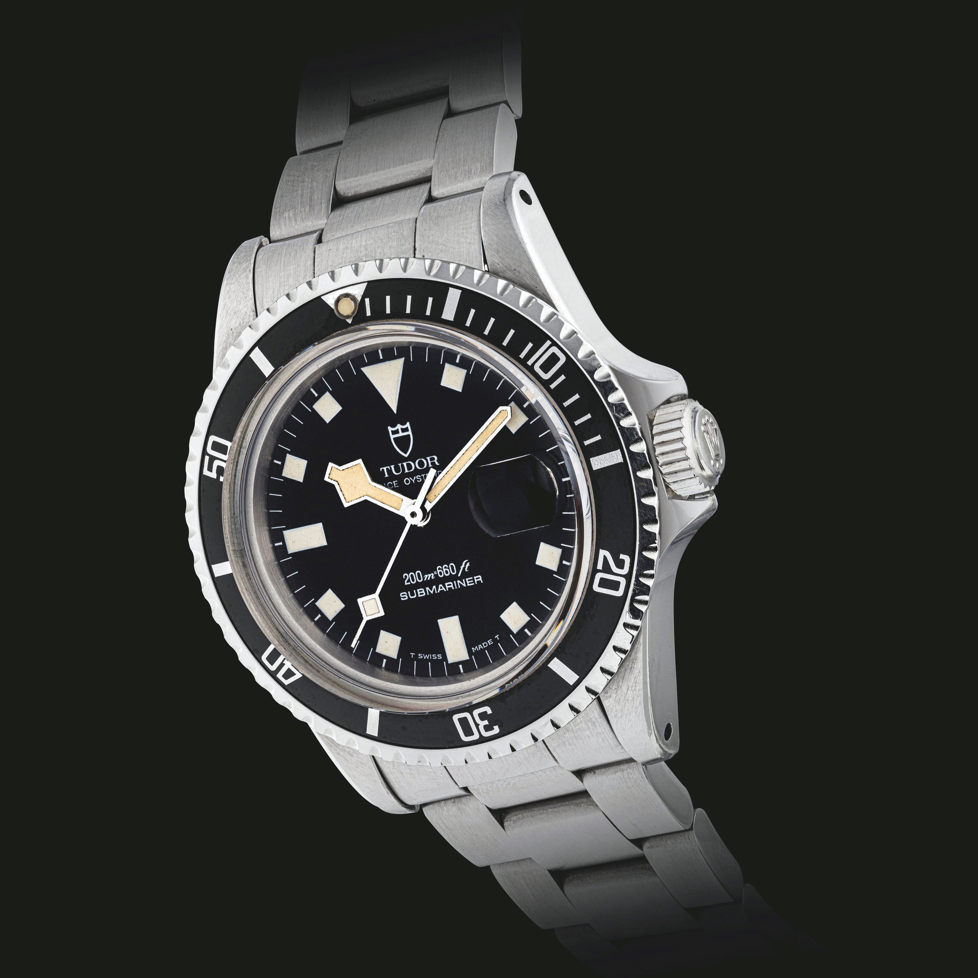 帝陀，不锈钢自动上弦链带腕表，配中心秒针及日历显示，SUBMARINER，型号94110，约1981年制