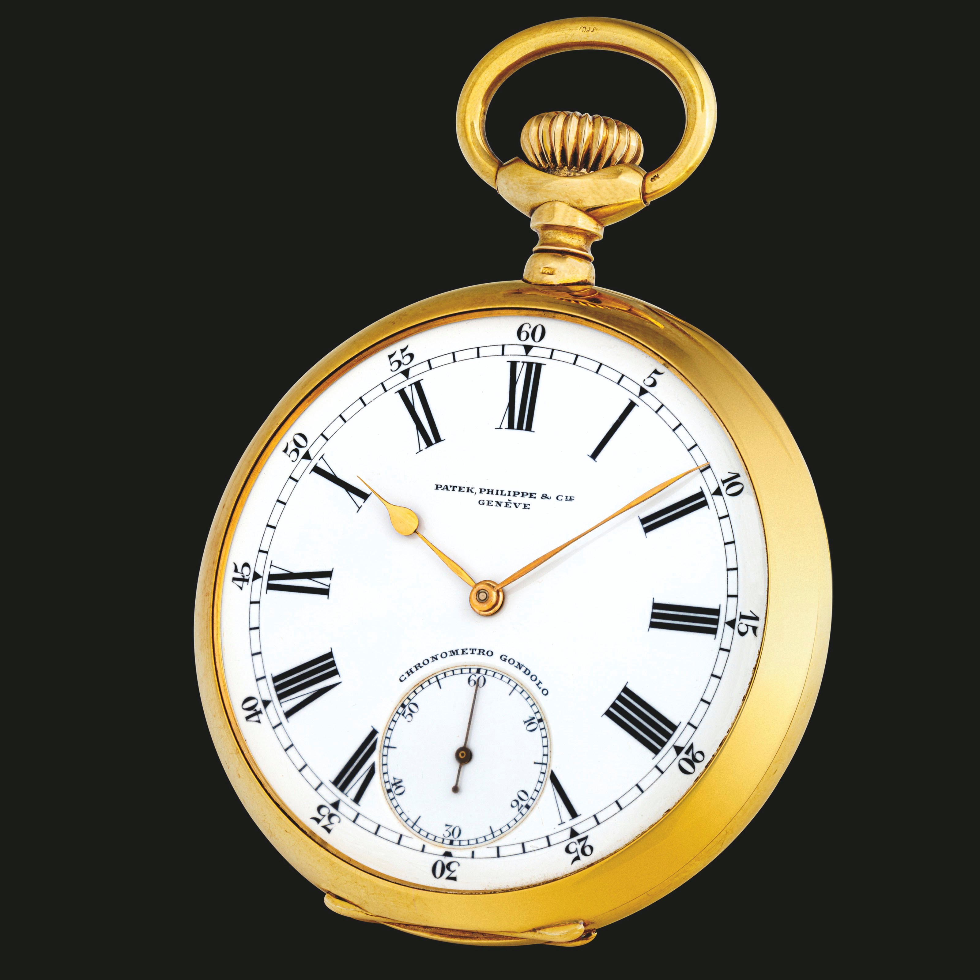 百达翡丽，18K金怀表，配珐琅表盘，CHRONOMETRO GONDOLO，1912年制，附后补证书