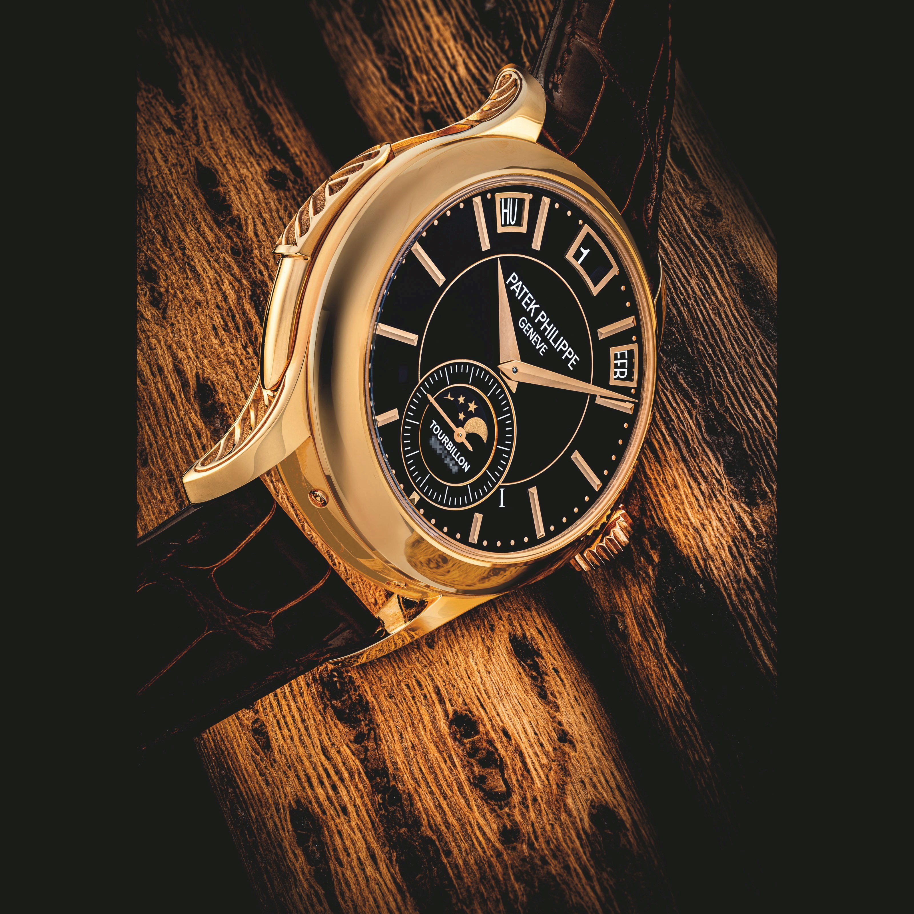 PATEK PHILIPPE. A RARE 18K PINK GOLD MINUTE REPEATING INSTANTANEOUS PERPETUAL CALENDAR TOURBILLON WRISTWATCH WITH MOON PHASES, DAY/NIGHT AND LEAP YEAR INDICATION