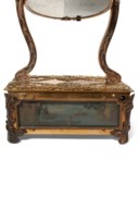 A GEORGE III PASTE-SET AND SILVER-MOUNTED ORMOLU DRESSING TABLE MIRROR WITH AUTOMATON AND MUSICAL MOVEMENT