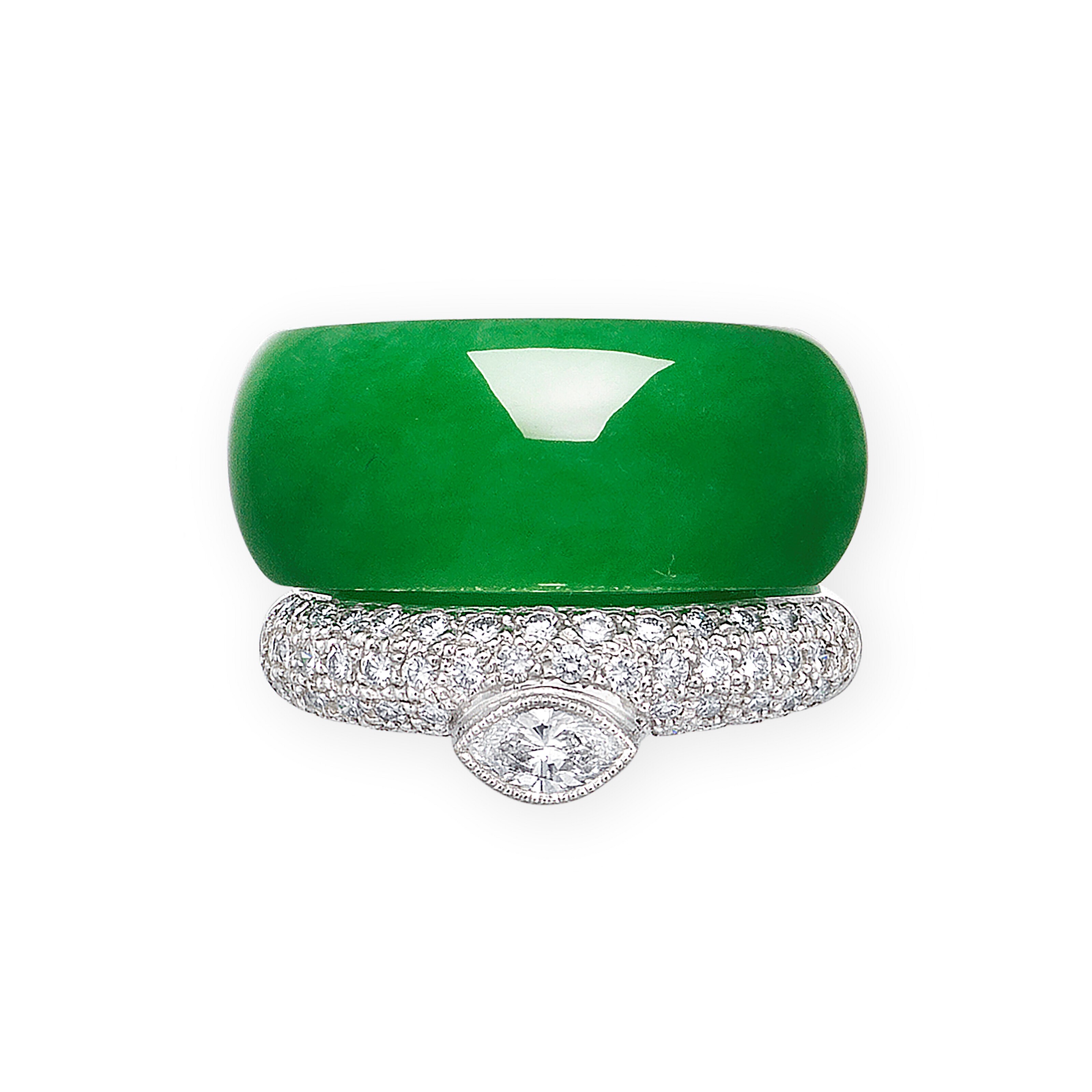 JADEITE AND DIAMOND RING