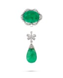 EMERALD AND DIAMOND PENDANT-BROOCH